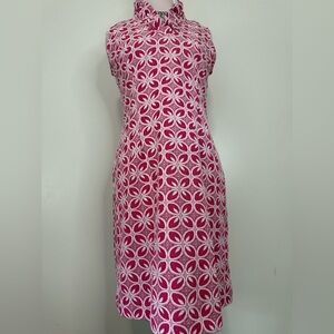 Tyler Boe Pink & White Patterned Sleeveless ruffle neck midi Dress in sz medium